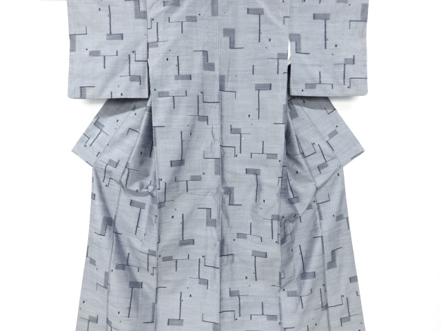JAPANESE KIMONO / SILK / HAND WOVEN TSUMUGI / GEOMETRIC PATTERN